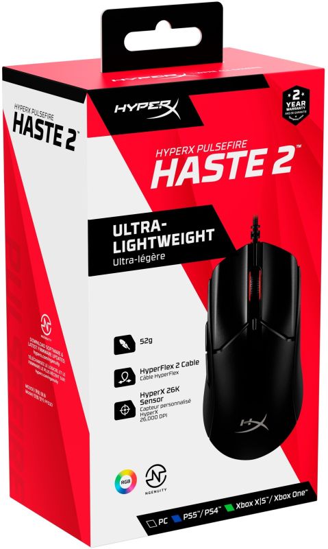 Мишь HyperX Pulsefire Haste 2, RGB, USB-A, USB, черный