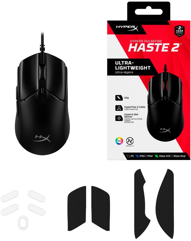 Мишь HyperX Pulsefire Haste 2, RGB, USB-A, USB, черный