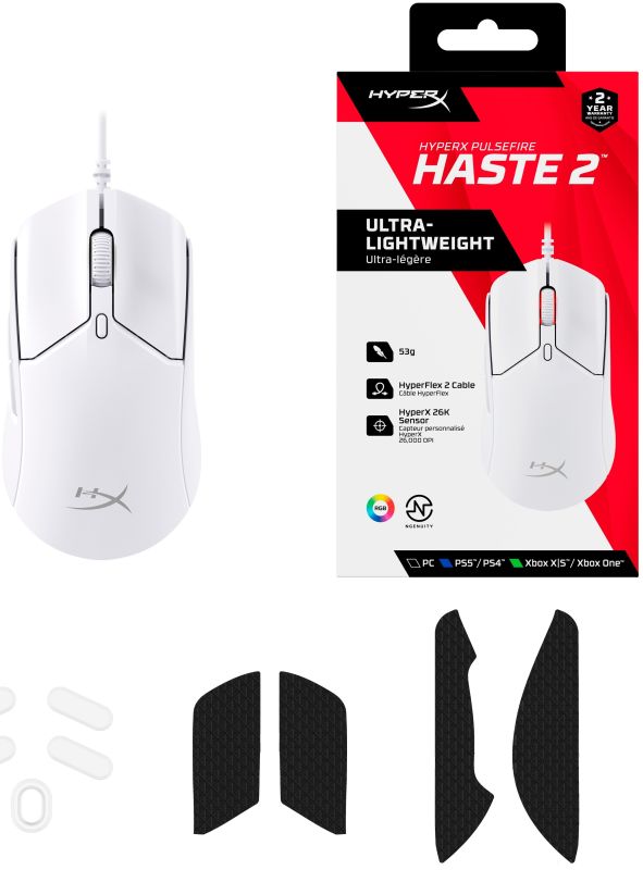 Мишь HyperX Pulsefire Haste 2, RGB, USB-A, USB, белый