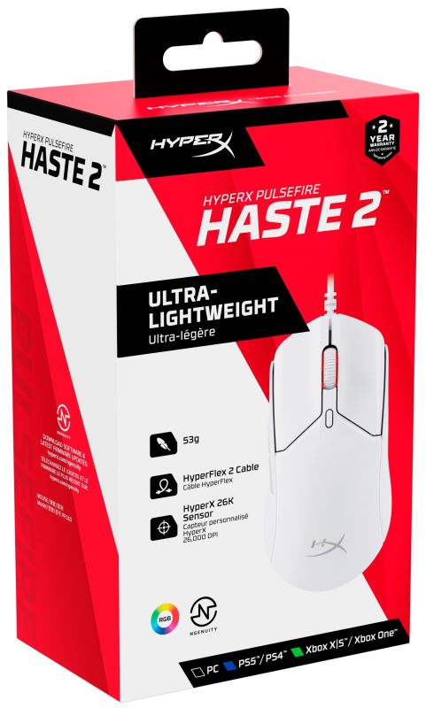 Мишь HyperX Pulsefire Haste 2, RGB, USB-A, USB, белый