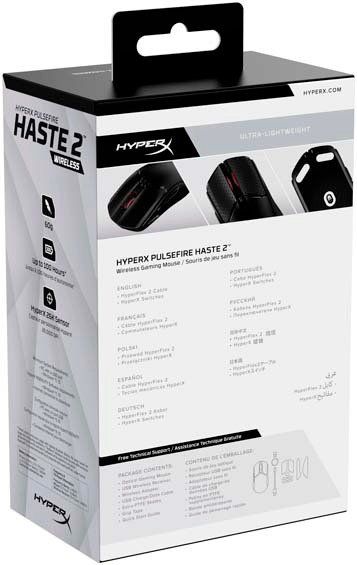 Мишь HyperX Pulsefire Haste 2, RGB, USB-A/WL/BT, черный
