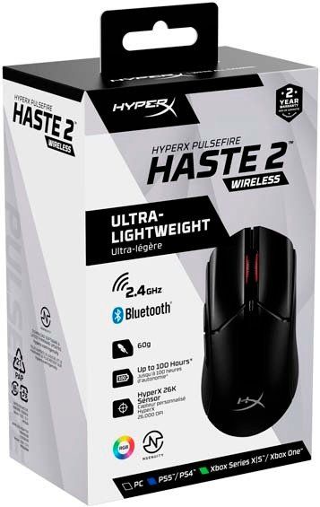 Мишь HyperX Pulsefire Haste 2, RGB, USB-A/WL/BT, черный