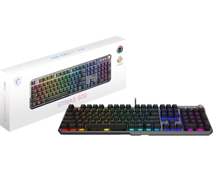 Клавіатура механічна MSI STRIKE 600 SILENT UA 104key, Kailh Midnight Pro Silent Tactile, USB-A, EN/UKR/RU, RGB, cрібний