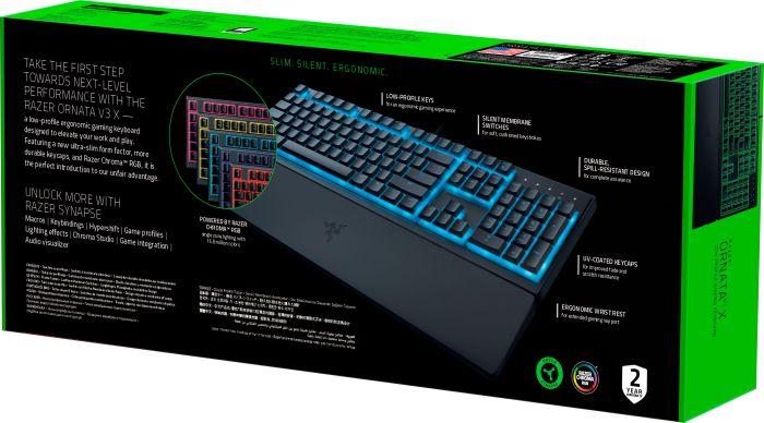 Razer Keyboard membrane Ornata V3 X 104key, USB-A, EN/UK, RGB, black