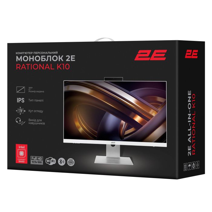 Комп'ютер персональний моноблок 2E Rational K10 27" FHD IPS Intel i5-12400, 16Gb, F512GB, UMA, B660, кл+м, FreeDos, білий