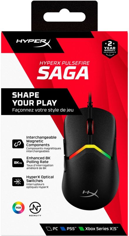 HyperX Pulsefire SAGA, RGB, USB-A, black