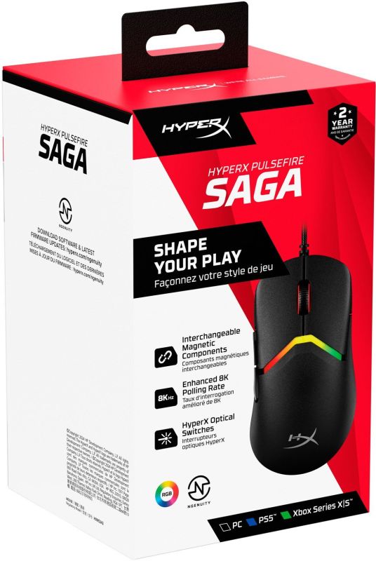 HyperX Pulsefire SAGA, RGB, USB-A, black