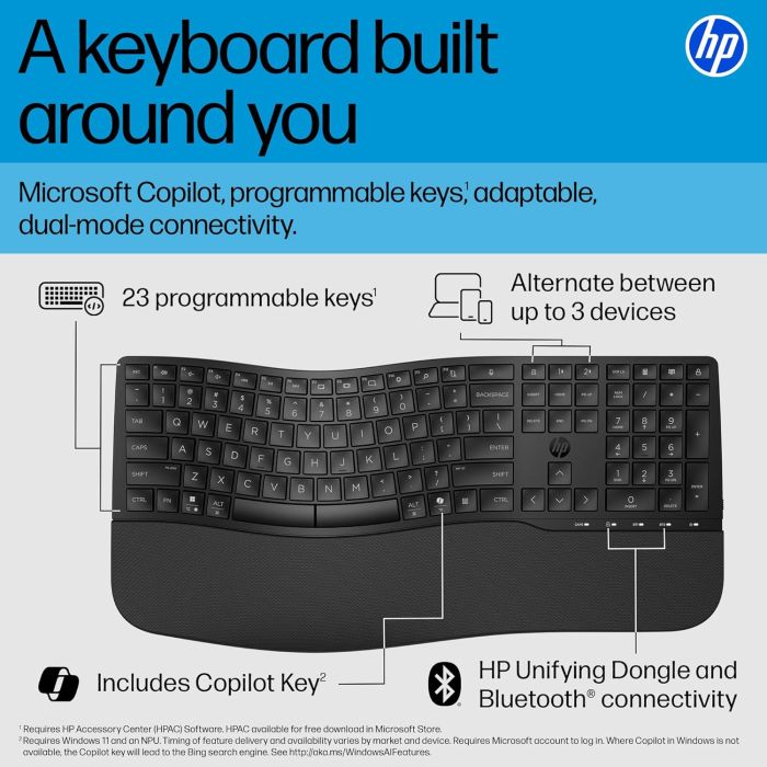Клавіатура мембранна HP 680 Comfort Dual-Mode 111key, BT, EN/UK, чорний