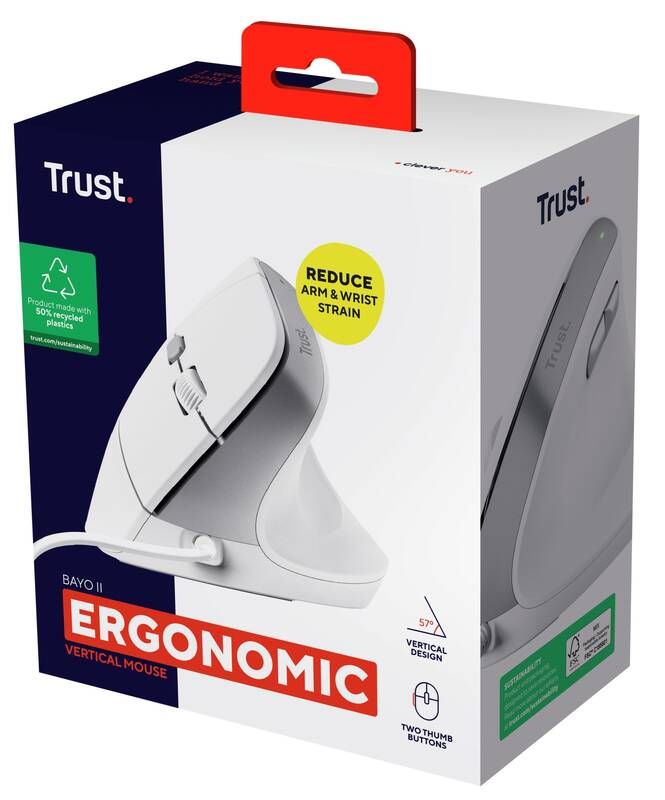 Мышь Trust Bayo 2 Ergonomic, USB-A, біла