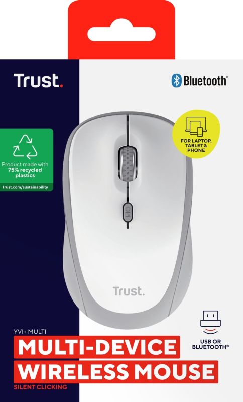 Мышь Trust Yvi+ Compact Multi-Device, WL/BT/USB-A, белый