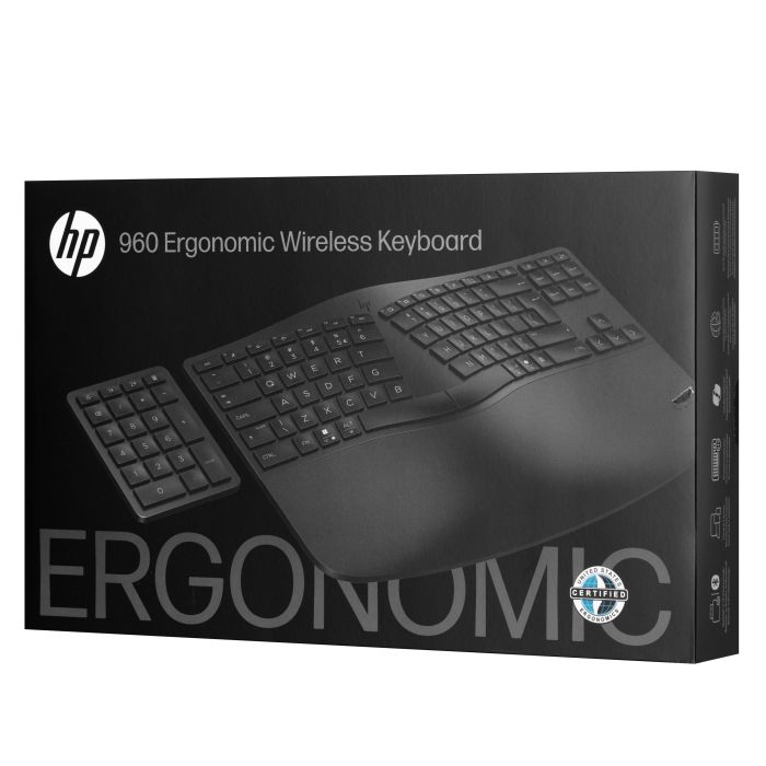 Клавіатура мембранна HP 960 BLK Ergonomic split-zone, 112key, BT, EN/UK, чорний