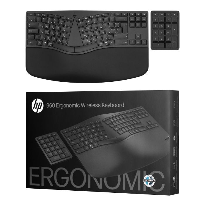 Клавіатура мембранна HP 960 BLK Ergonomic split-zone, 112key, BT, EN/UK, чорний