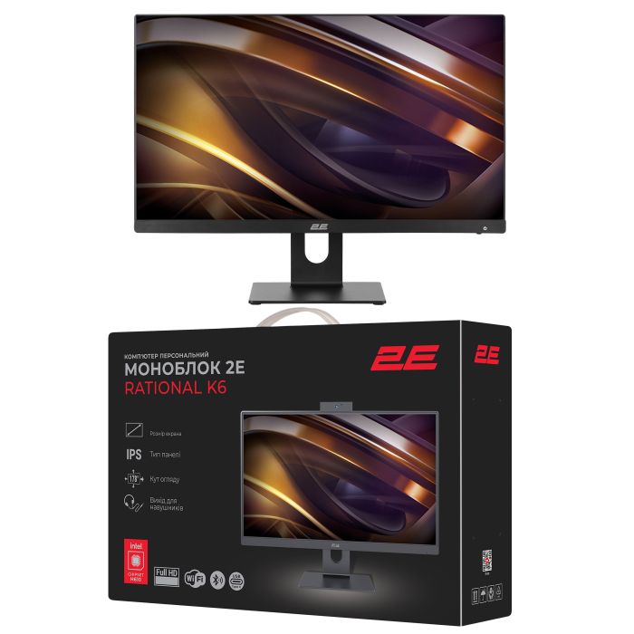 Комп'ютер персональний моноблок 2E Rational K6 23.8" FHD IPS Intel i3-12100, 8Gb, F480GB, UMA, H610, K6.610, 120W, FreeDos, чорний