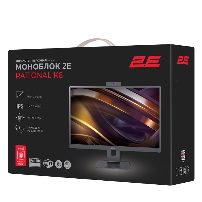 2E All-in One Rational K6 23.8" FHD IPS Intel i3-12100, 16Gb, F256GB, UMA, H610, K6.610, 120W, Win11PE, black