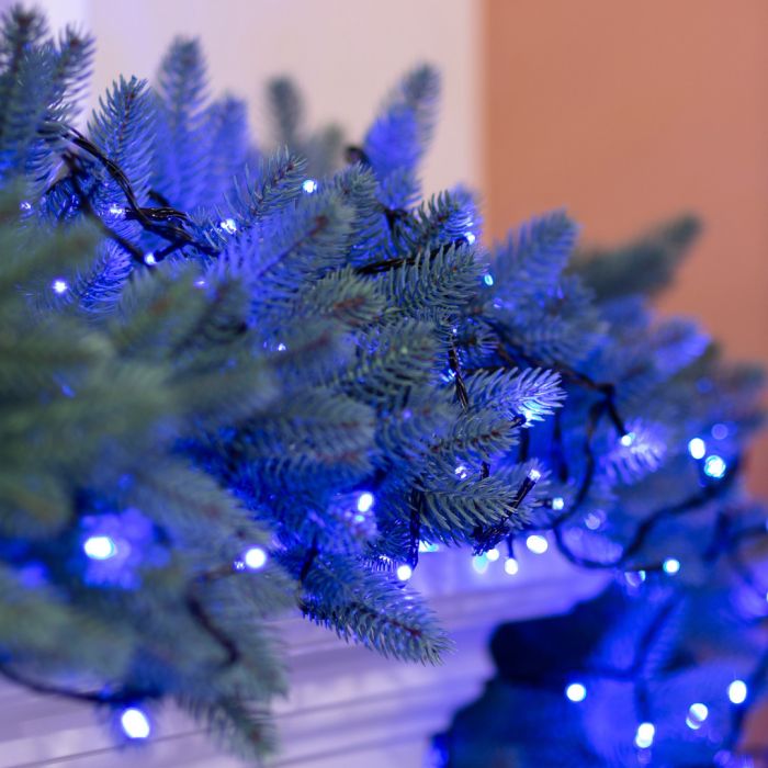 Гірлянда нитка 10м на 200 LED лампочок світлодіодна чорний провід 8 режимів роботи Синій M200LEDBL