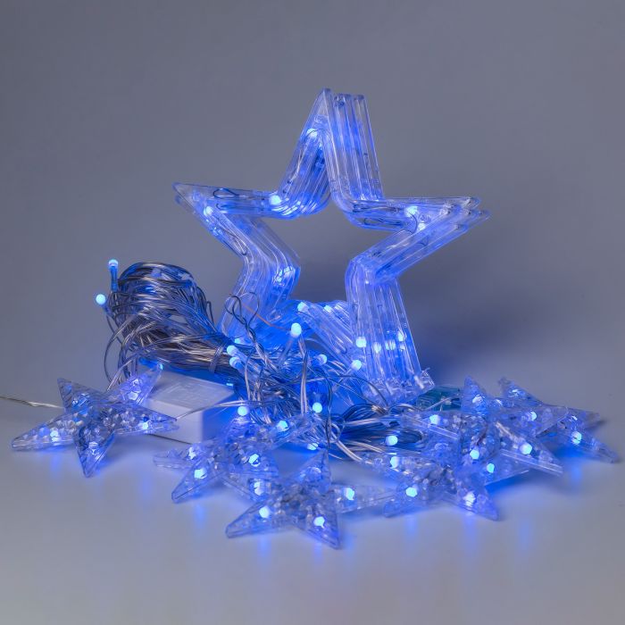 Гірлянда штора 3х0,7 м Зірки на 108 LED лампочок світлодіодна 6 великих та 6 маленьких зірок 9В 8 режимів Синій 1733054BL