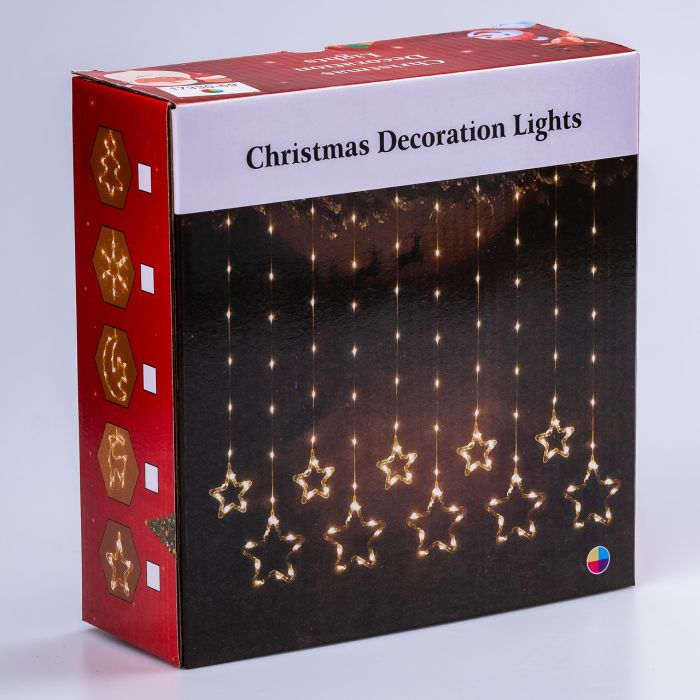 Гірлянда штора 3х0,7 м Зірки на 108 LED лампочок світлодіодна 6 великих та 6 маленьких зірок 9В 8 режимів Білий 1733055W