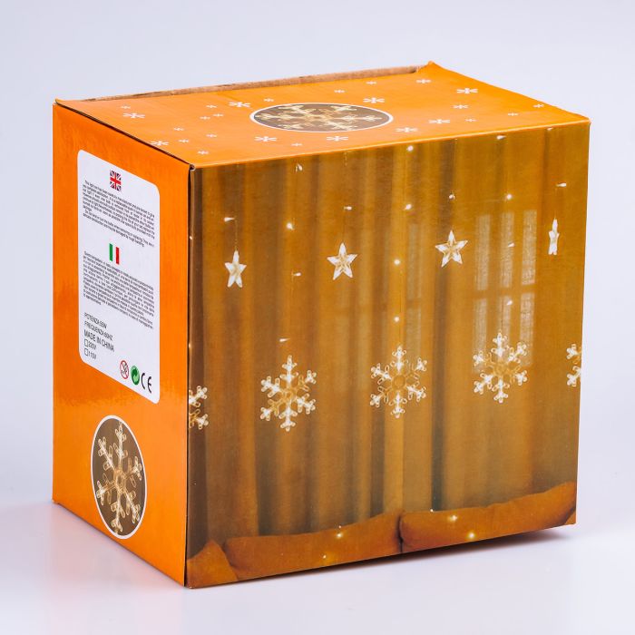 Гірлянда світлодіодна штора GarlandoPro сніжинка і зірка 12 фігур 3х1м гірлянда зірка Білий 1733064W