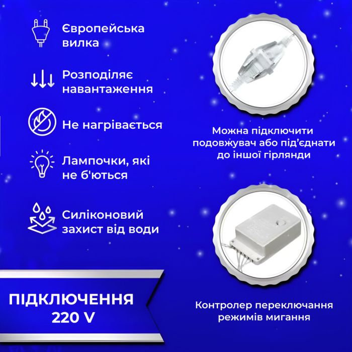 Гірлянда світлодіодна GarlandoPro 270 LED Водоcпад 3х3 м 10 ліній 8 режимів Синій 1733050BL