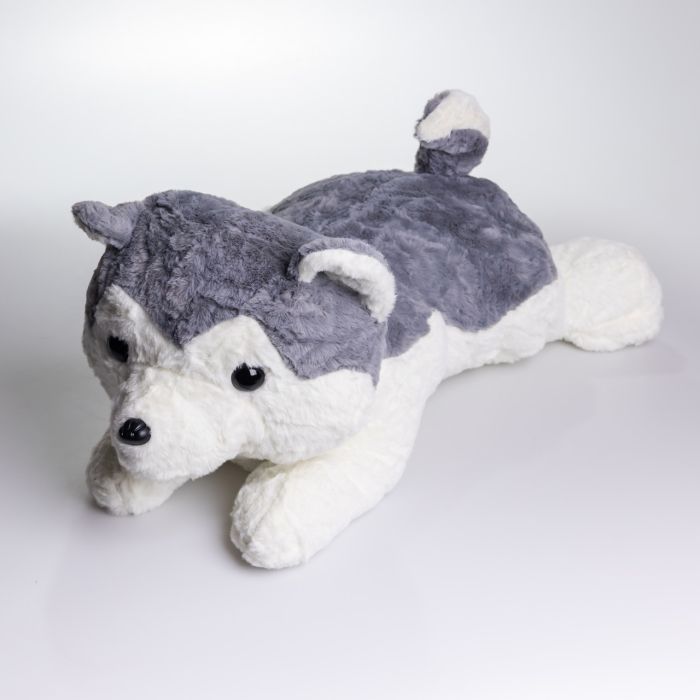 М'яка іграшка-плед, подушка 3 в 1 Хаскі плед в іграшці 50×30×26 (см) Сірий 7124G