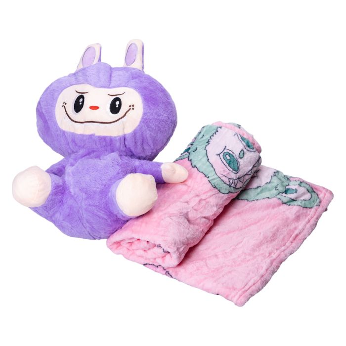 М'яка іграшка-плед, подушка 3 в 1 Лабубу 50 см Фіолетовий ТМ COLORFUL HOME LAB2V