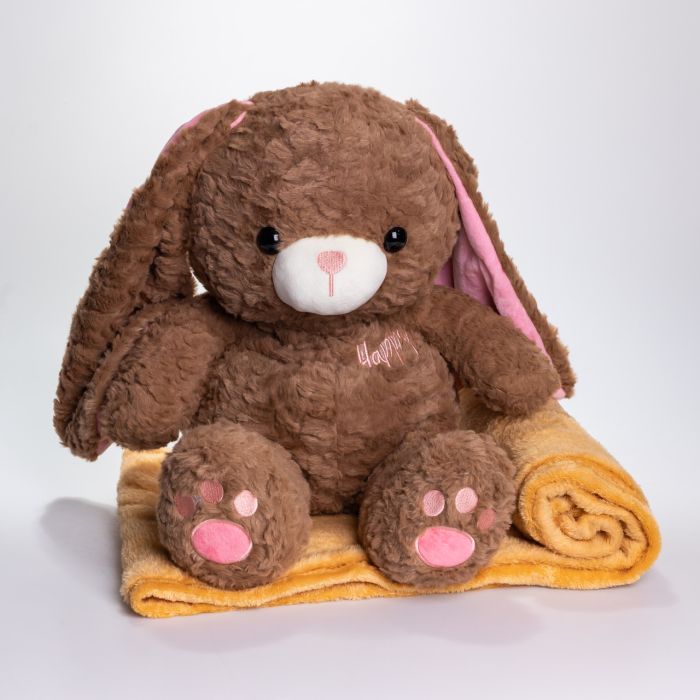 М'яка іграшка-плед, подушка 3 в 1 Зайчик плед в іграшці 35×32×40 (см) дитячий плед іграшка Коричневий 509-9BR