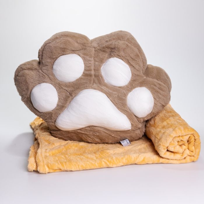 М'яка іграшка-подушка з пледом і муфтою Лапка 40×40×25 (см) іграшка плед 3 в 1 дитячий плюшевий плед Коричневий 520-18BR