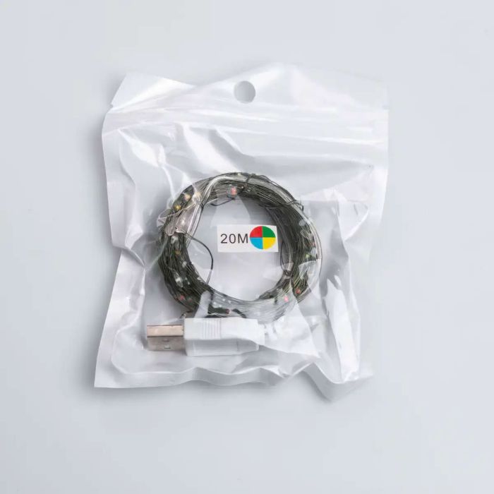 Гірлянда роса 20 метрів USB на 200 led світлодіодів крапля на зеленому дроті мультиколор USB200L20MGML